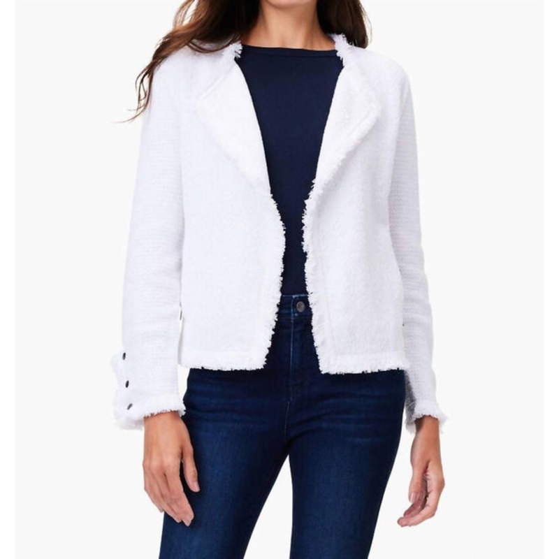 Fringe Mix Knit Jacket In Paper White